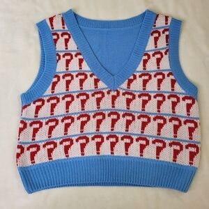 ❤️ Funky Question Mark Knit Cropped Sleeveless Sweater. Size Large